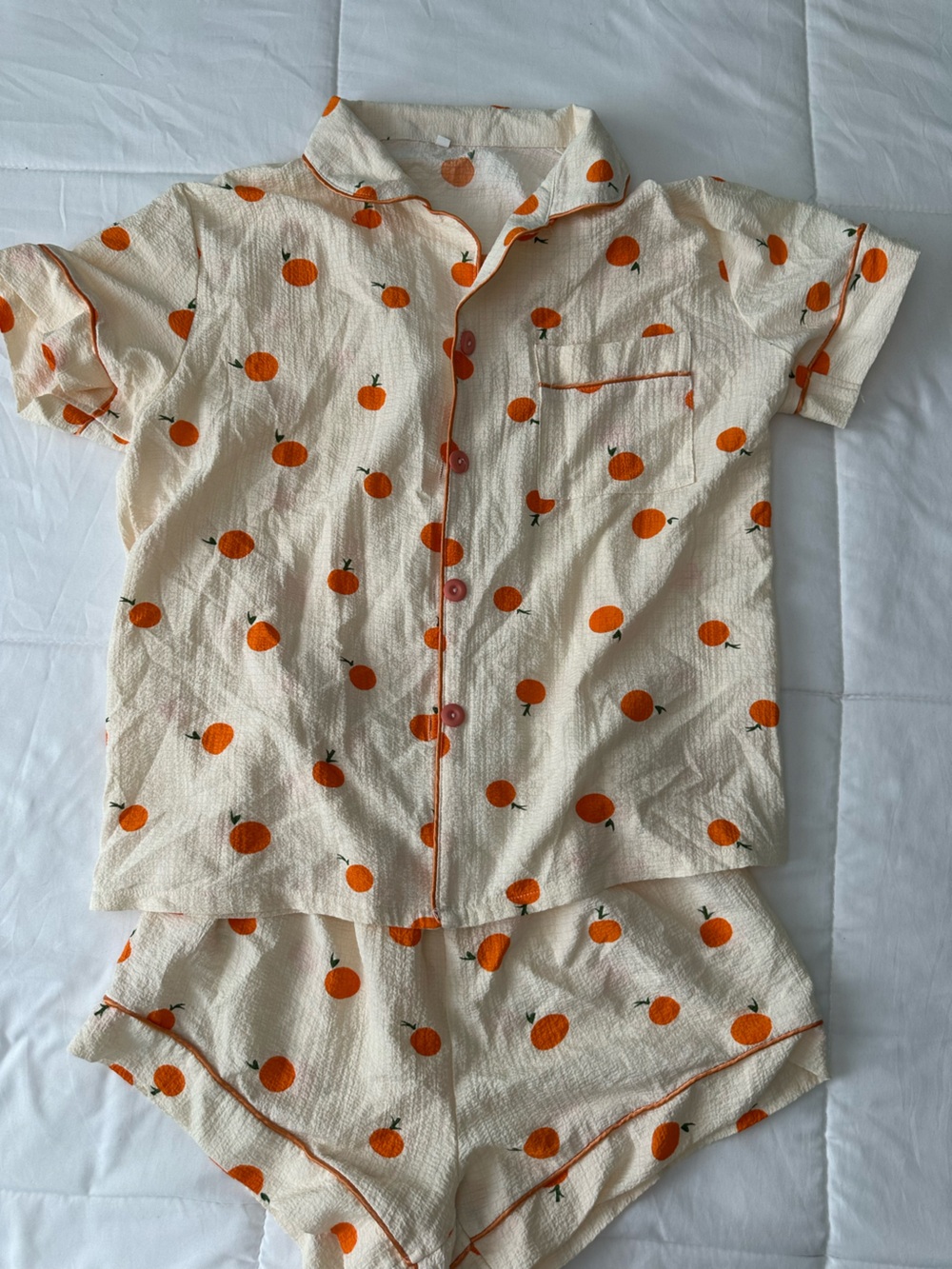 Women’s Cream Orange Print Short Pajama Set